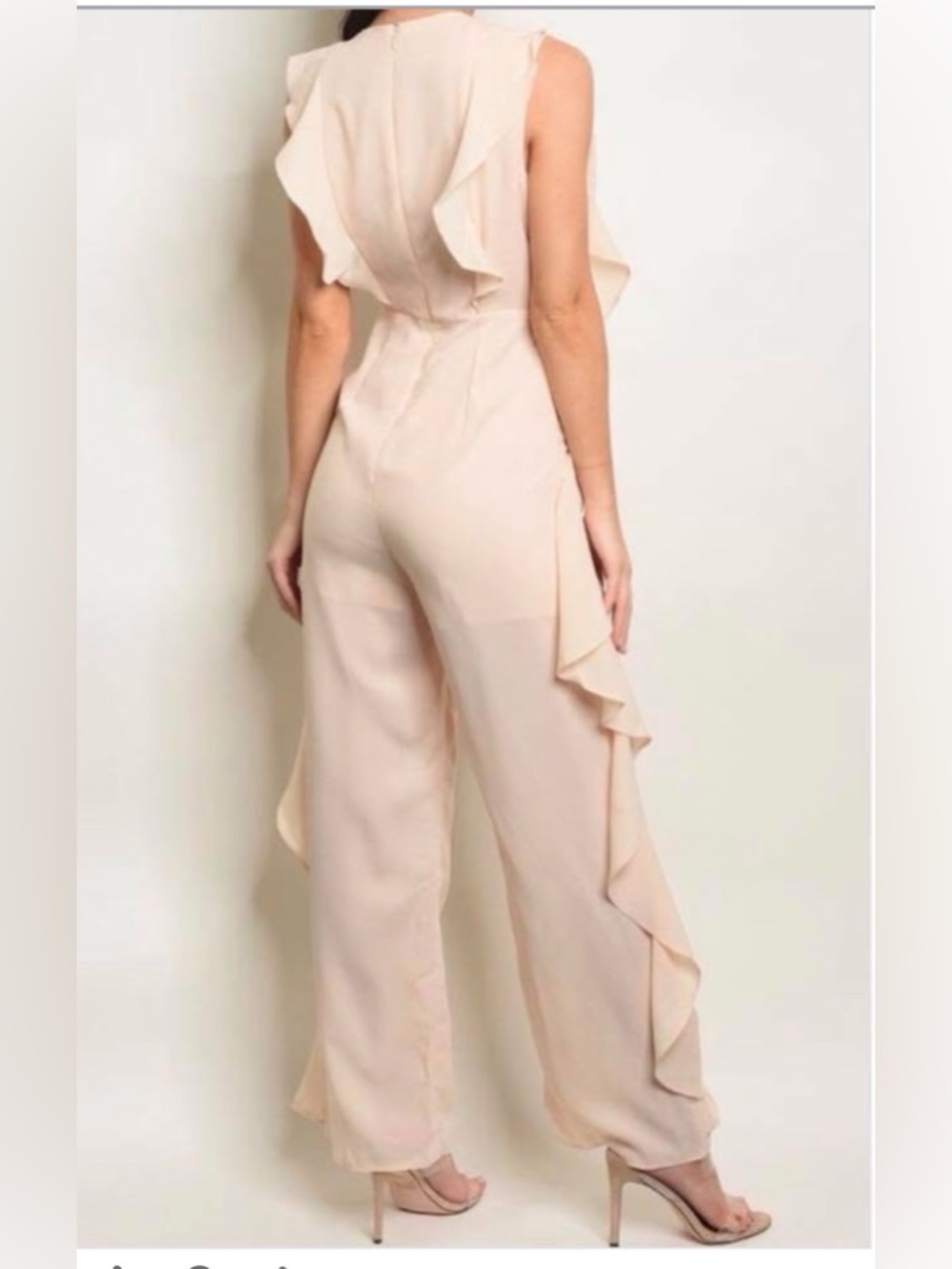 NWT On Twelfth Cascading Ruffle Wide-Leg Jumpsuit - Bare Pink